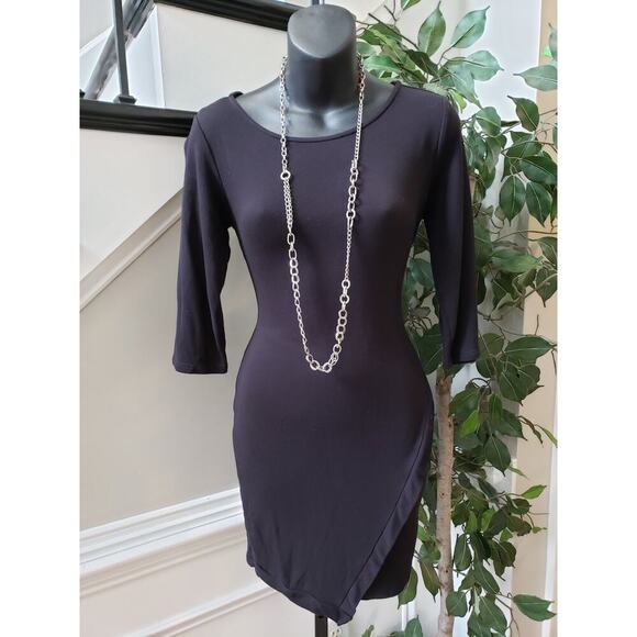 41 Hawthorn Knee Length Dress Womens Small Black Solid Asymmetrical Round Neck - Picture 9 of 11